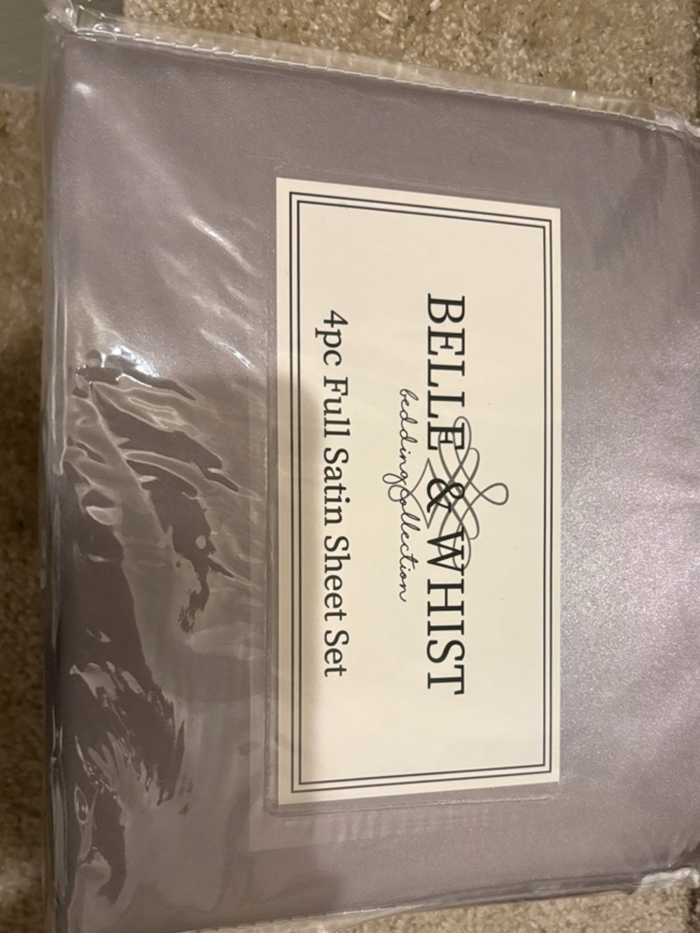Belle & Whist 4pc Satin Sheet Set in Lavender Gray